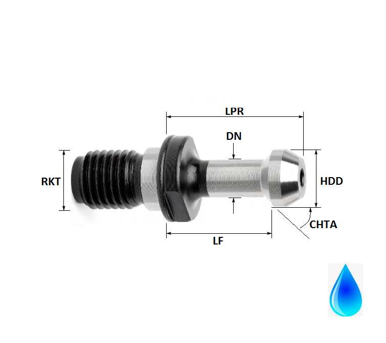 BT40 60Degree M16 Thread Hollow Through Coolant Pull Stud (without O-Ring)